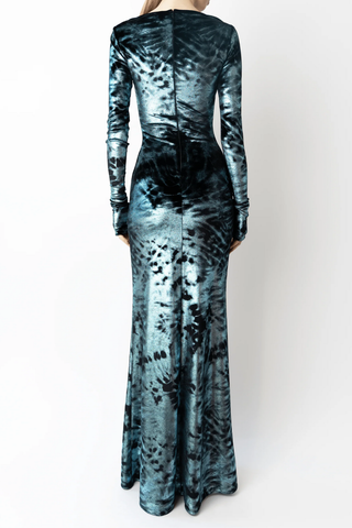 Foil Velour Boatneck Gown | Midnight