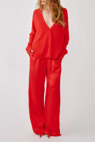 Samson Relaxed Saddle Raglan Cardigan | Scarlet