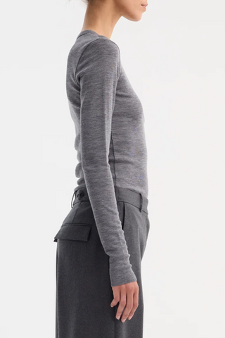 Fine Merino Long Sleeve Top | Mid Grey Melange