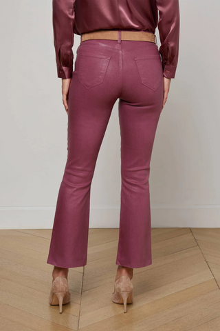 Kendra Coated Cropped Flare Jean | Deep Mauve