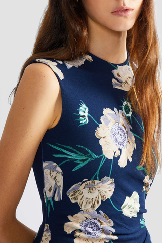 Floral Ponte Sleeveless Midi Dress | Belle Epoque Poppy Navy