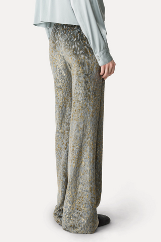 Flared Trousers in "en rêve" fil-coupé| Stone