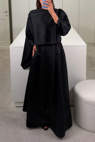Leo Cape | Black Lingerie Rose Embroidery On Black