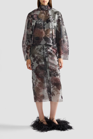 Floral Print Jacquard Knit Skirt | Dove Grey