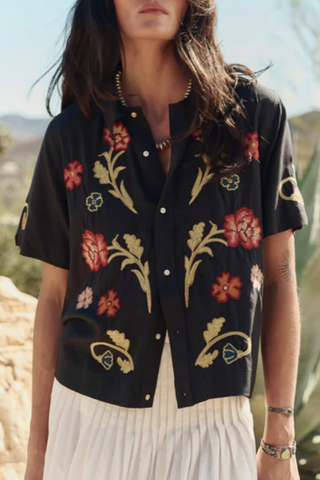 The Embroidered Paloma Top | Black