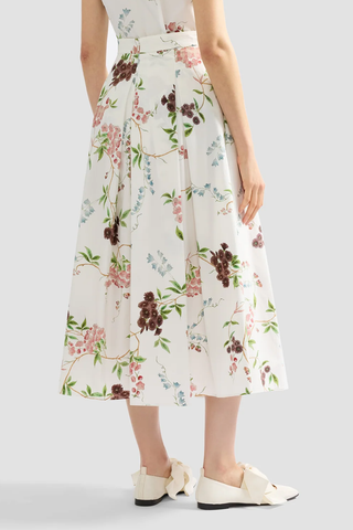 Floral Print Cotton Midi Full Skirt | French Chintz Multi White
