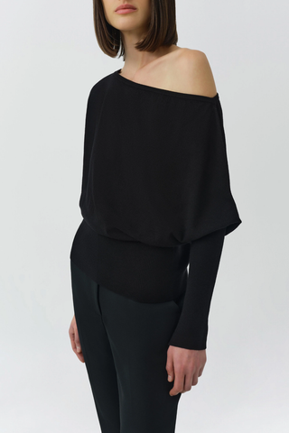 Lavina Draped Off Shoulder Sweater | Black