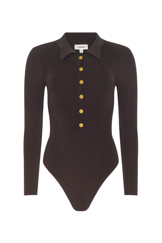 Elisabetta Knit Bodysuit | Dark Brown/Gold