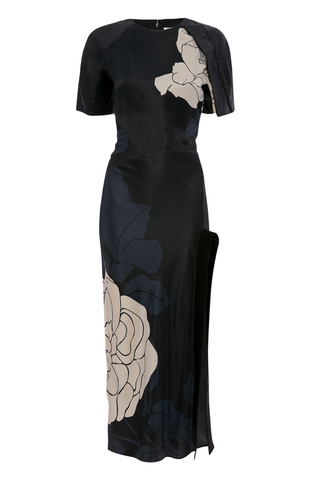 Split Hem Midi Dress | Dark Navy Floral