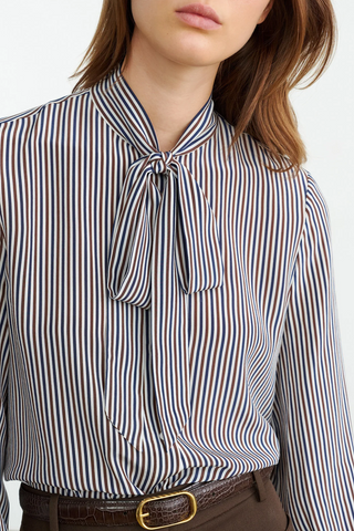 Irina Blouse | Ivory/Brown/Navy Stripe