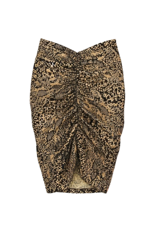 Metallic Snake Jersey Ruched Mini Skirt | Pale Gold