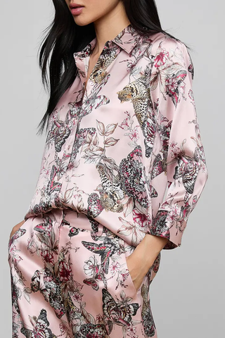 Dani Silk Blouse | Light Nectar Pink Small Multi Butterfly Jungle