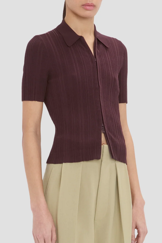Ribbed Polo Top | Acai