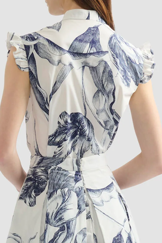 Floral Print Sleeveless Top | Botanical Engraving Ivory