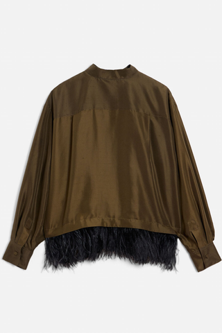 La Scala Shirt With Feathers | Solid Moss Green