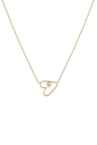 14K Sideways Prong Diamond Tiny Open Heart Necklace