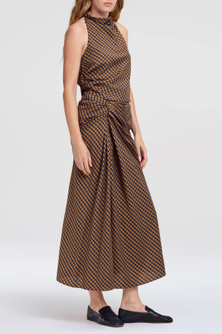 Penelope Check Top | Pecan/Navy