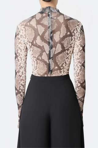 Printed Mesh Mock Neck Bodysuit | Python Print