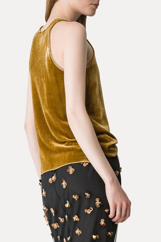 Plain Velvet V-Neck Top | Antique Gold