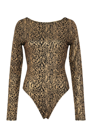 Metallic Snake Jersey Boatneck Bodysuit | Pale Gold