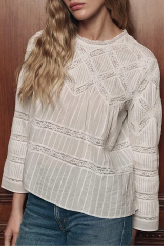 The Lattice Lace Victorian Top | White
