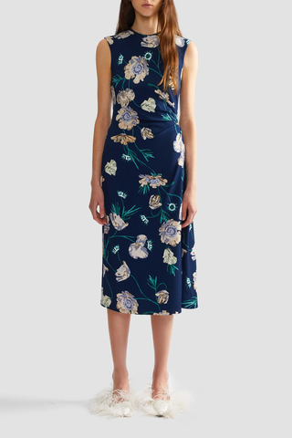 Floral Ponte Sleeveless Midi Dress | Belle Epoque Poppy Navy