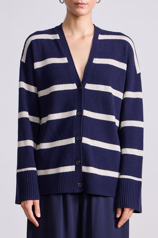 Ana Wrap Cardigan | Navy & Cream Stripe