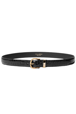 Louise Belt | Croc Black w/ Shiny Brass Buckle