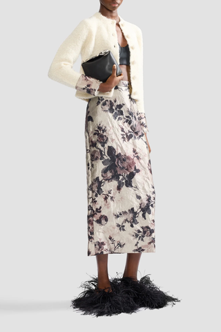 Floral Textured Satin Pencil Midi Skirt | Fonteyn Rose Pearl