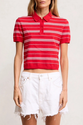 Shrunken Polo Sweater | Red And White Stripe