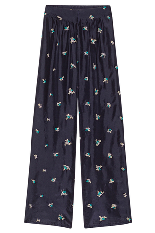 Elegant Trousers with "Petites Fleurs" Embroidery | Midnight