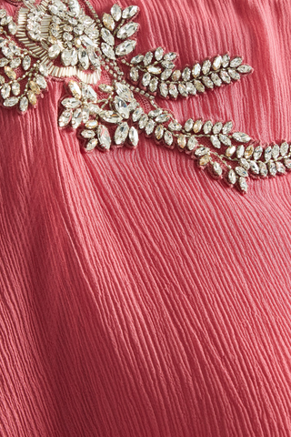 Embellished Silk Creponne Long Sleeve Gown | Cherry