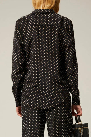 Silk Fitted Button Down | Black Polka Dot