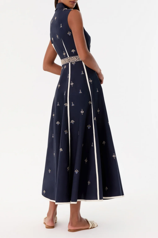 Miralda Iris Embroidery Dress | Navy Blue