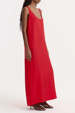 Silk Scoop-Neck Dress | Red