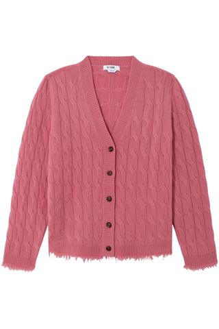 Cable V Neck Cardi | Old Rose