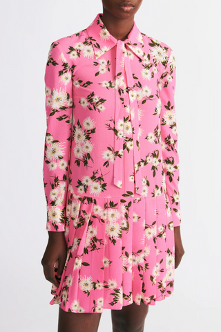 Gunnell Crepe Georgette Dress | Pink Dahlia Floral