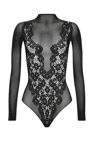 Flower Lace String Bodysuit | Black