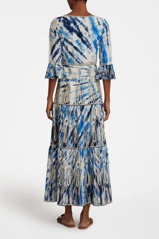 Bella Dress | Blue Tie Dye Embroidery