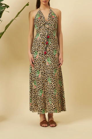 leopard halter dress Silk Chiffon Halter Dress