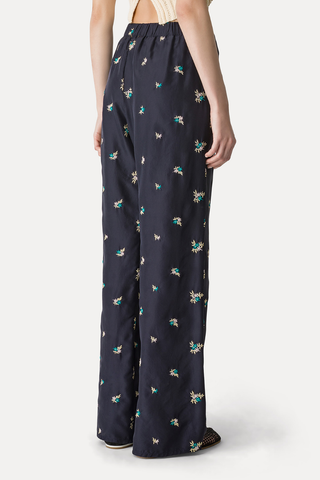 Elegant Trousers with "Petites Fleurs" Embroidery | Midnight