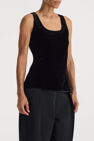 Scoop-Neck Silk Velvet Top | Black