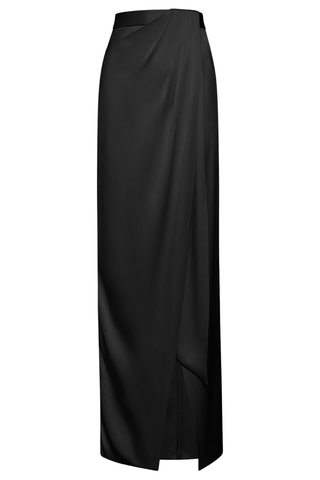 Satin Wrap Maxi Skirt | Black