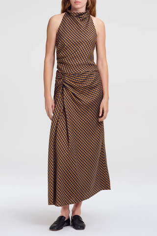 Jean Check Midi Skirt | Pecan/Navy