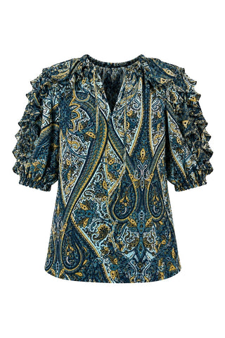 Josephine Short Sleeve Silk Top | Prussian