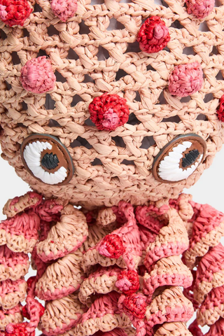 Raffie Squid Crossbody | Natural Raffia Pink
