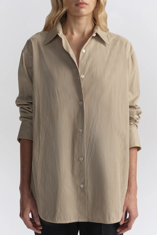 Mason Relaxed Cotton Shirt | Pearl/Aged Bronze
