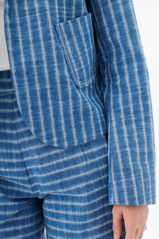 Italian Denim Washed Indigo Stripe Jacket | Light Indigo