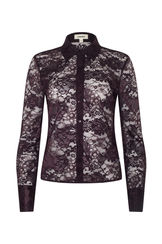 Maia Lace Buttondown Blouse | Dark Malbec