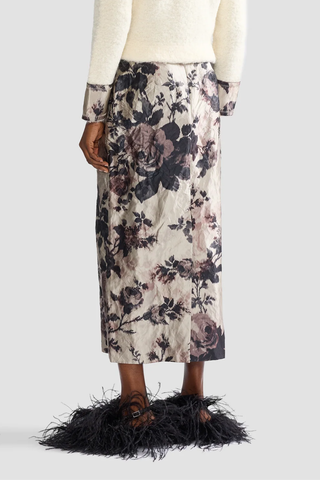Floral Textured Satin Pencil Midi Skirt | Fonteyn Rose Pearl